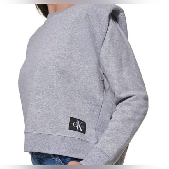 Calvin Klein|Gray padded shoulder sweatshirt, long sleeve in boxy style•••Medium - Picture 2 of 14